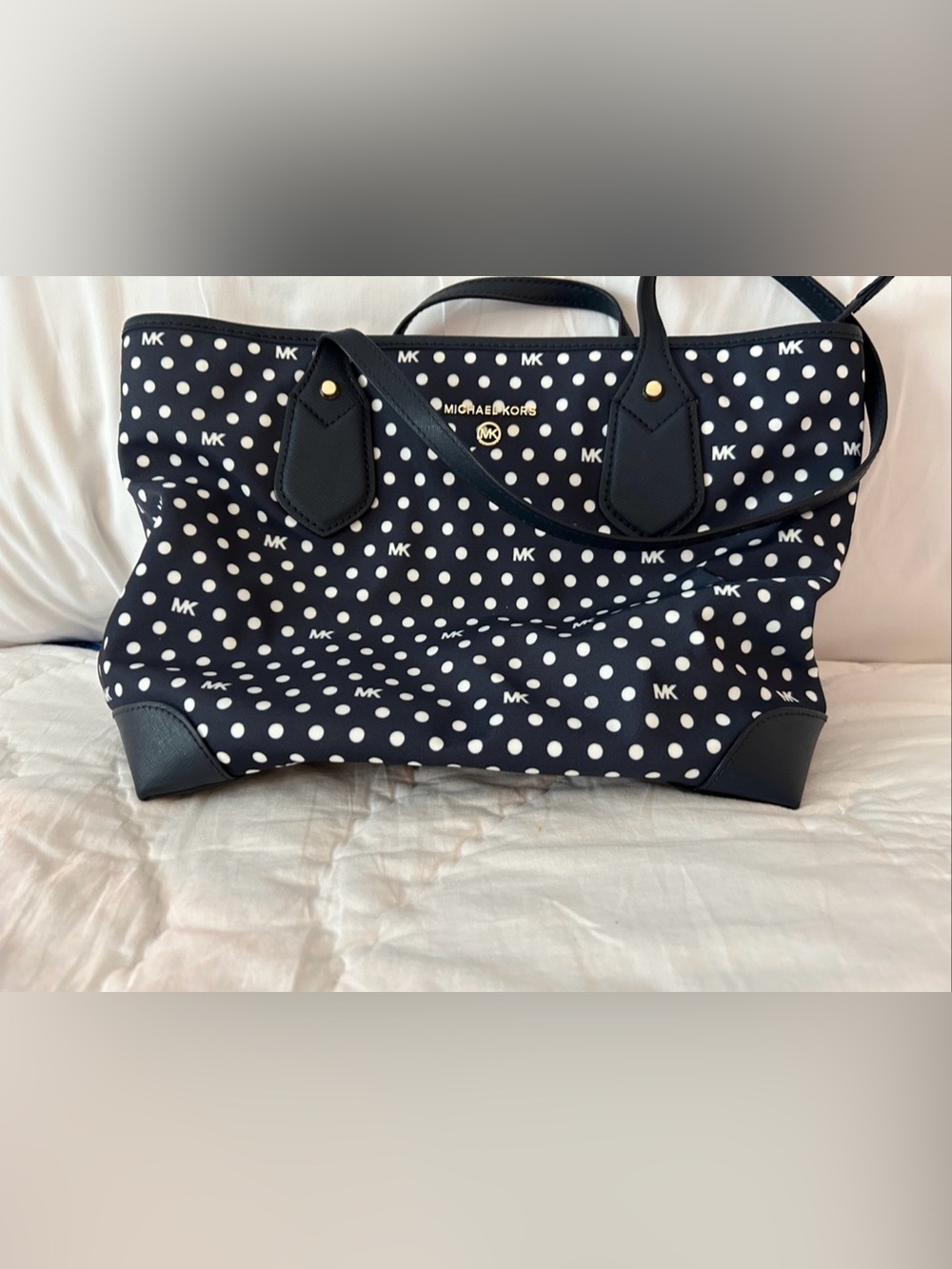 Michael Kors Navy and White Polka Dot Tote